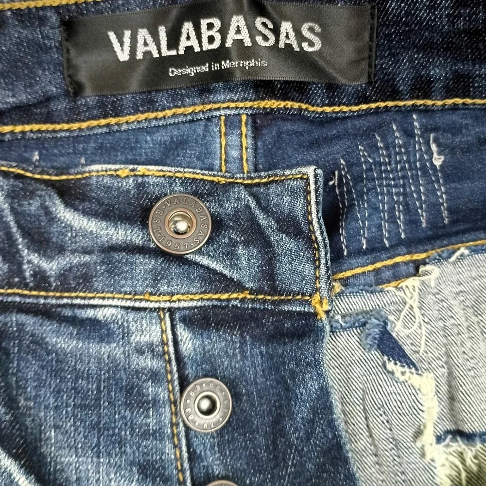 Valabasas Jeans Distressed Patchwork Men 30 Blue Slim Stacked Streetwear Denim